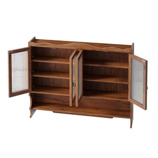 Meuble Mural Rétro 100cm à 4 Portes Avec Étagères Et Porte-crochets Ouvert, Marron