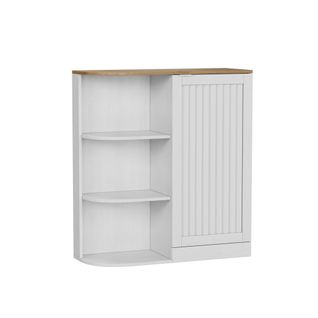 Meuble D’angle 68 Cm Avec Étagères Réglables Et Portes, Blanc Et Chêne