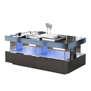 Table Basse Moderne Brillante Avec LED, Plateau Lisse Et Résistant, 100x60x49,5 Cm