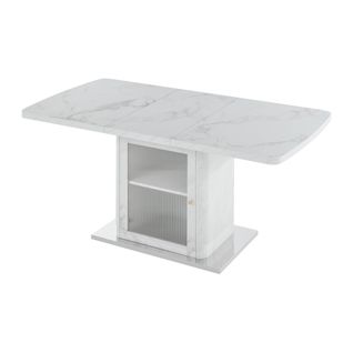 Table à Manger Extensible 120-160 Cm Effet Marbre Blanc Avec Meuble De Rangement Et Base Métal