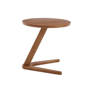 Table D’appoint Ronde En Bois Massif Minimaliste, Pied Central En Z, Format Gain De Place
