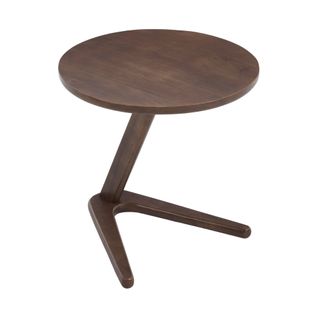 Table D’appoint Ronde En Bois Massif Brun, Design Minimaliste à Pied Central, Format Glissable