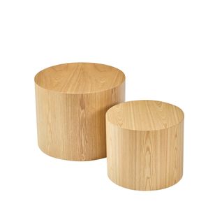 Ensemble De 2 Tables Basses Modulaires En Bois Massif, Design Cylindrique Naturel