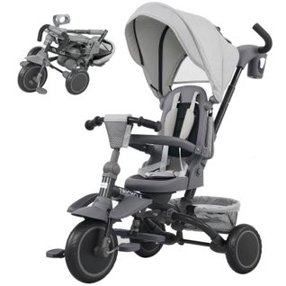Tricycle 6-en-1 Pour Bébé Avec Siège Réglable, Guidon Et Pliable, Gris
