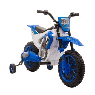 Moto Électrique Enfant 12v Avec Roues Stabilisatrices Et Suspension, Bleu/blanc