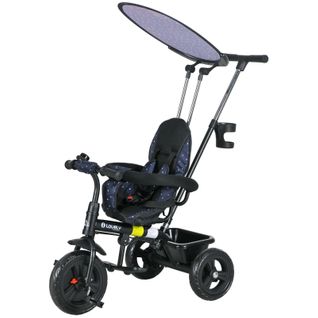 Tricycle Enfant 6-en-1 Bleu Foncé Avec Toit, Guidon Parent Et Panier 1-5 Ans