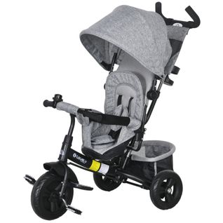 Tricycle 6-en-1 Enfant Gris Avec Canopy, Panier Et Sécurité 5 Points