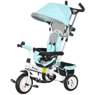 Tricycle 6-en-1 Enfant Vert Avec Canopy Amovible, Panier Et Harnais 5 Points