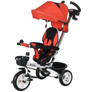 Tricycle 6-en-1 Enfant Rouge Avec Canopy Amovible, Panier Et Harnais