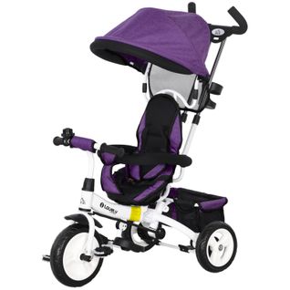 Tricycle 6-en-1 Enfant Violet Avec Canopy Amovible, Panier Et Harnais 5 Points
