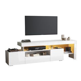 Meuble TV 192 Cm Blanc Avec LED, 3 Portes Et Étagères Modulables Pour TV 85''