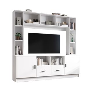 Meuble TV Mural 180x35x170 Cm Avec Vitrine Et Rangements Pour TV 60 Pouces