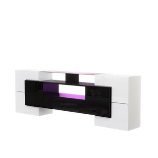 Meuble TV Moderne 200 Cm Blanc Et Noir Avec LED Et Verre Élégant