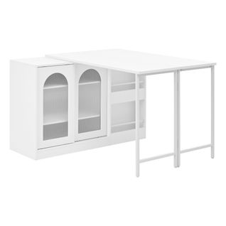Buffet de Cuisine Bar Moderne Extensible Avec Rotation 360° Et Rangement Intégré, Blanc