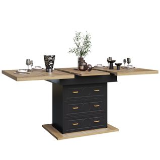 Table Extensible 110-140 cm Avec Plateau Bois Et Rangement Tiroirs Intégré