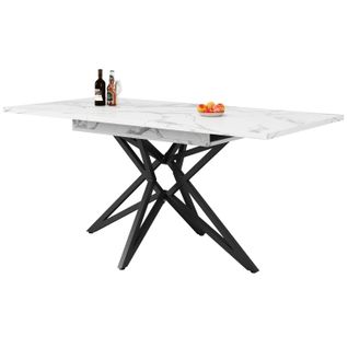 Table Extensible 120–160 Cm Avec Pieds Étoile Noirs Et Plateau Noyer/marbre