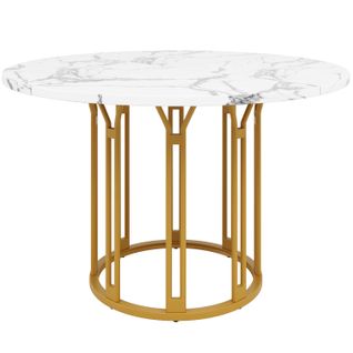 Table Ronde 100 Cm Motif Marbre Avec Pieds Métal Noirs Et Dorés Réglables