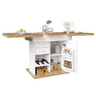 Table Extensible Blanche 110–140 Cm Avec Snack Et Vin Intégrés