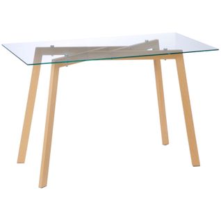 Table à Manger 4 Personnes En Verre Trempé Et Acier Effet Bois