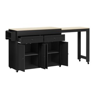 Desserte De Cuisine Mobile Noir Et Naturel Avec Plan Extensible Et Rangements