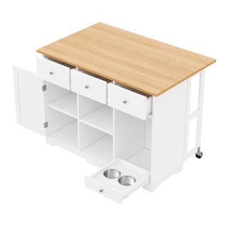 Îlot De Cuisine Blanc 120 Cm Avec Tiroir Et Espace Repas Pour Animaux