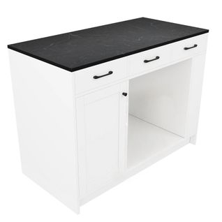 Îlot De Cuisine Blanc 120 Cm Avec Tiroirs, Étagères Réglables Et Espace Pour Animaux