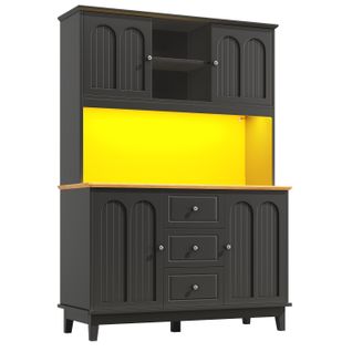 Haut Meuble De Rangement 120x40x180cm LED Avec 4 Portes Et 3 Tiroirs, Bois