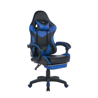 Fauteuil Gaming Ergonomique Noir/bleu Avec Massage, Support Lombaire Et Repose-pieds