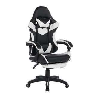 Fauteuil Gaming Ergonomique Noir/blanc Avec Massage, Support Lombaire Et Repose-pieds