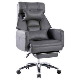 Fauteuil De Bureau Ergonomique Gris Foncé En Cuir Technologie, Repose-pieds Et Dossier Inclinable