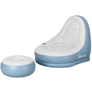 Chauffeuse Gonflable Blanc Avec Repose-pieds Et Porte-gobelet, Fauteuil Air Intérieur Et Camping