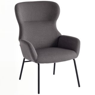 Fauteuil Moderne Style Oreilles Gris, Dossier Haut Rembourré Et Pieds Métal