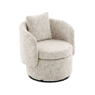 Fauteuil Pivotant 360° En Chenille Avec Rangement Caché Et Coussin Épais, Beige