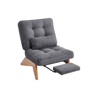 Fauteuil Lounge Réglable Avec Repose-pieds Et Coussin Lombaire, Tissu Gris Foncé