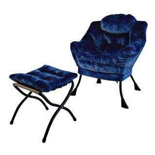 Fauteuil Relax Avec Repose-pieds Et Poche Latérale, Confortable Pour Salon Et Bureau, Bleu Foncé