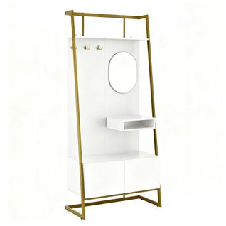 Garde-robe Compacte Moderne Avec Miroir, Banc Et Crochets Métalliques