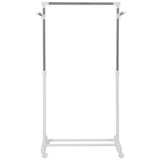 Portant Roulant Réglable En Hauteur Avec Étagère Inférieure Et 4 Roulettes, Blanc