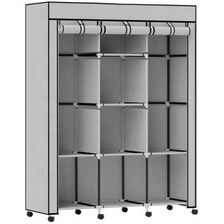 Penderie En Tissu Grise Avec 8 Étagères Et 2 Tringles De Rangement, 125 x 43 x 162 cm