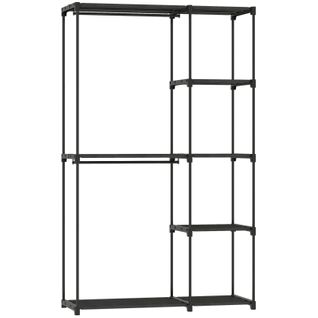 Penderie En Tissu Noire Avec Tringles Et Étagères Pour Chambre Et Dressing