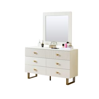 Ensemble Élégant Commode 6 Tiroirs Blanc Avec Miroir Mural 80x80 Cm