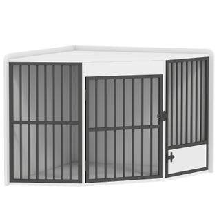 Cage Pour Chiens Petits Et Moyens Avec Porte De Distribution, Mdf Et Métal, Blanche