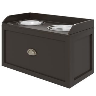 Station De Repas Surélevée Pour Chiens Avec 2 Gamelles En Inox Et Rangement Intégré 60x30x36 Cm