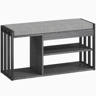 Banc à Chaussures 3 Étagères 86x30x45,4 Cm Avec Assise Rembourrée Et Rangement Gris