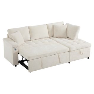 Canapé D’angle Moderne L Convertible Avec Rangement, USB Et Coussins, 3-4 Places, Beige