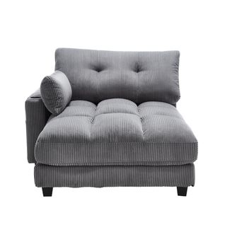 Fauteuil Lounge Gris En Velours Côtelé Avec Accoudoirs Modulables, Repose-tête Et Poches Latérales