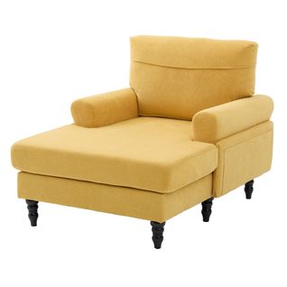 Fauteuil Moderne En Chenille Jaune, Canapé 1 Place Avec Accoudoirs Et Poches Latérales