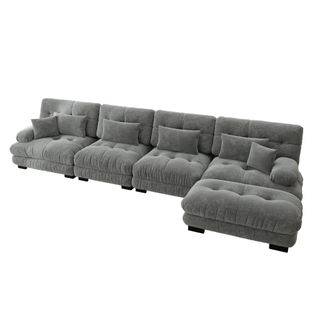 Canapé Modulable L 4 Places Cloud En Chenille Avec Ottoman Mobile Et Assise Profonde, Gris