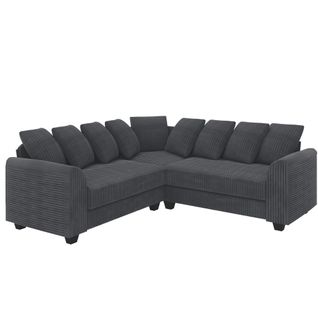 Canapé D’angle Modulable En L Avec Coussins Lombaires, Assise Profonde, Tissu Gris