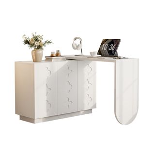 Bureau D’angle L Pivotant Avec Rangement Intégré, Table Multifonction Blanche 110 cm