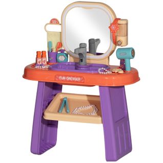 Coiffeuse Pour Enfants Avec Miroir LED, Musique Et Robinet Interactif, Violet, 55x29x71 Cm
